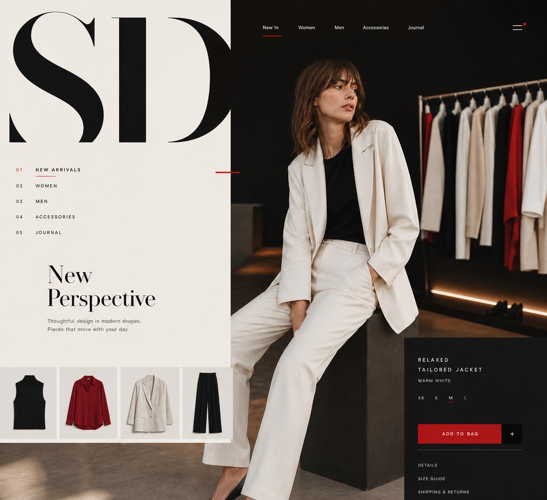 Moda ürünü ve mağaza deneyimini birleştiren editoryal e-ticaret tasarımı