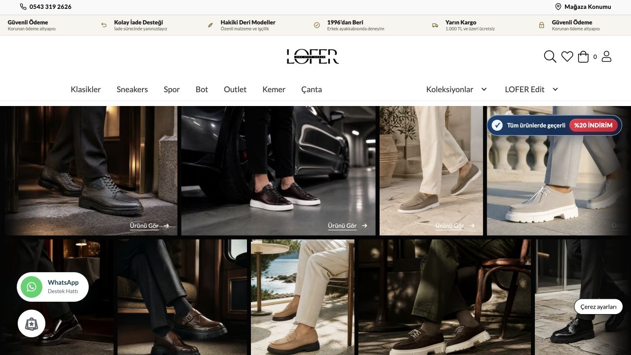 LOFER e-ticaret web sitesi ekranı