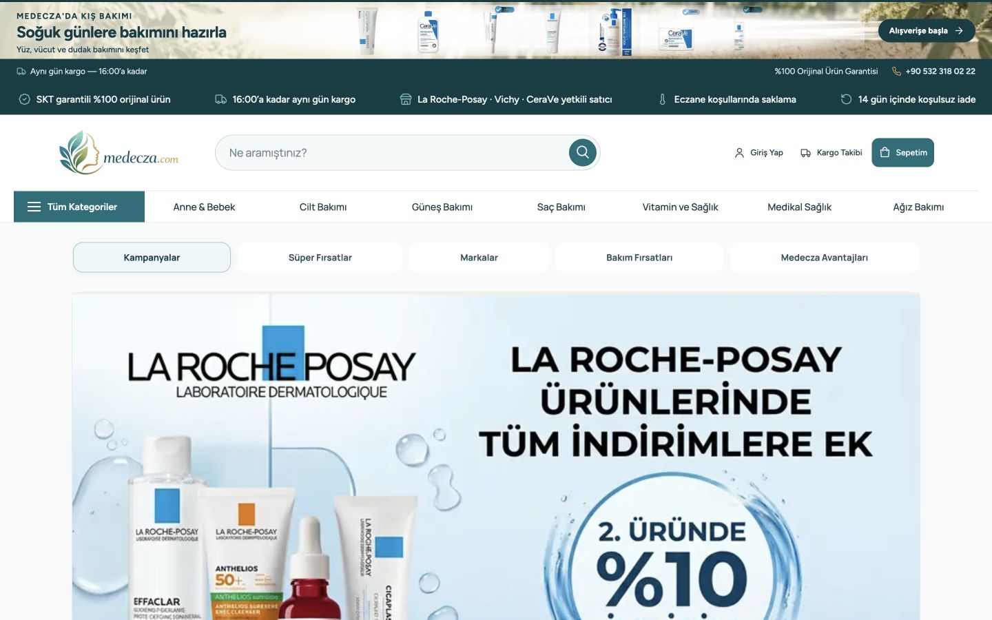 Medecza e-ticaret web sitesi ekranı